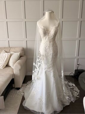 Stunning Bella Di Sera Ivory Wedding Dress + Cathedral Veil & Tiara | Size 38